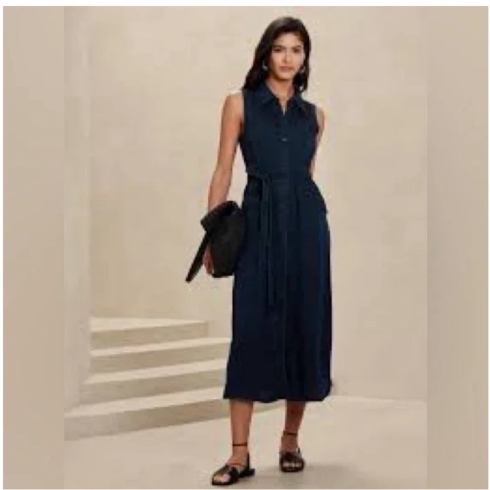 Banana Republic Sleeveless Denim Shirt Dress with Tie Waist
